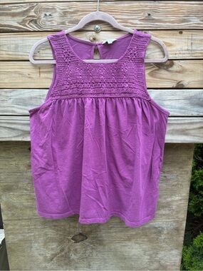 Lucky Brand Sleeveless Crochet Yoke Tank Top Size Large 100% Cotton